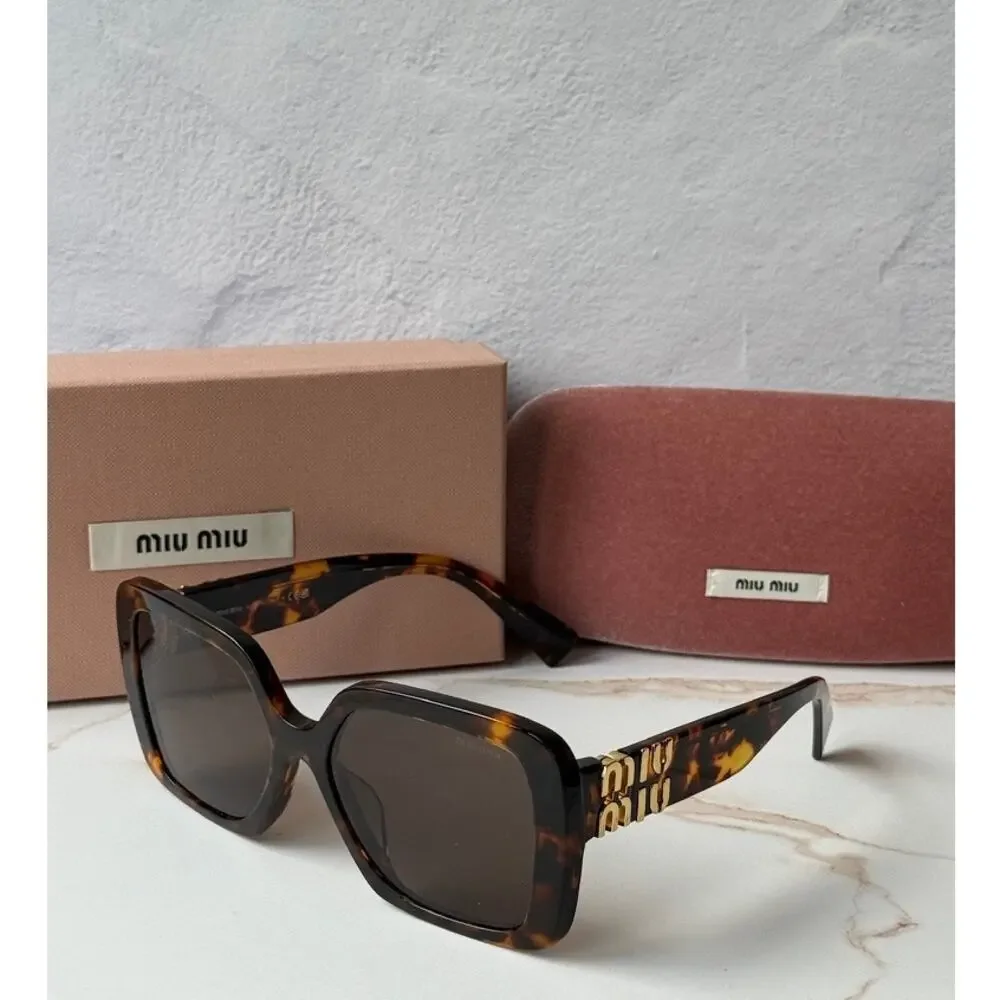 NEW Miu Miu MU10YS Havana Brown Gold Square Sunglasses